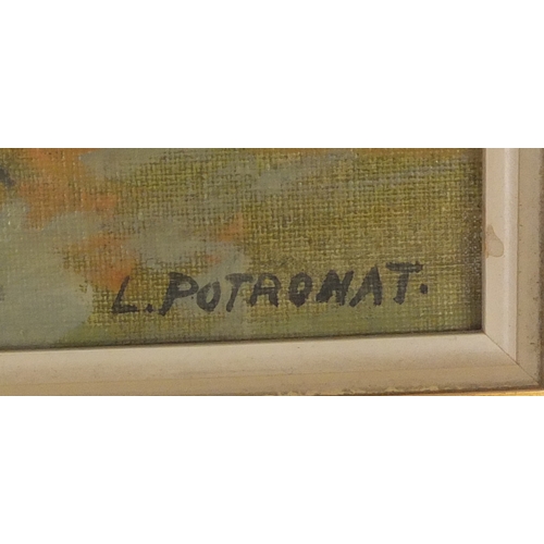 1160 - L Potronat - Continental coastal scene, oil on canvas, Frost & Reed label verso, mounted and framed,... 