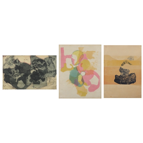 1412 - Jeannie Scott - Abstract compositions, three 1960's pencil signed prints, one proof and one numbered... 