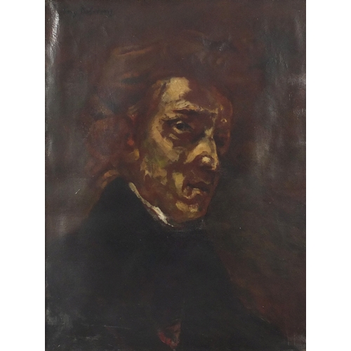 1375 - Head and shoulders portrait of a man, 19th century French school oil on canvas, bearing an indistinc... 