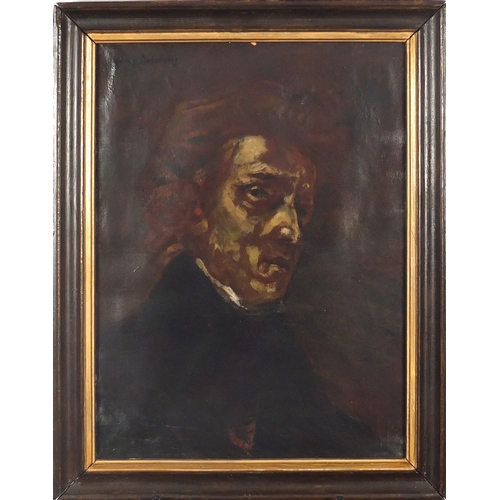 1375 - Head and shoulders portrait of a man, 19th century French school oil on canvas, bearing an indistinc... 