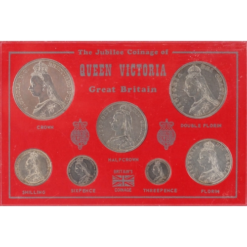 233 - The Jubilee coinage of Queen Victoria with case including crown, half crown and double florin