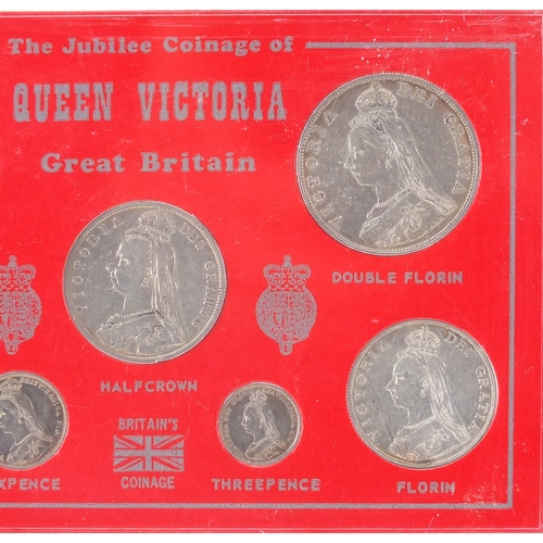 233 - The Jubilee coinage of Queen Victoria with case including crown, half crown and double florin
