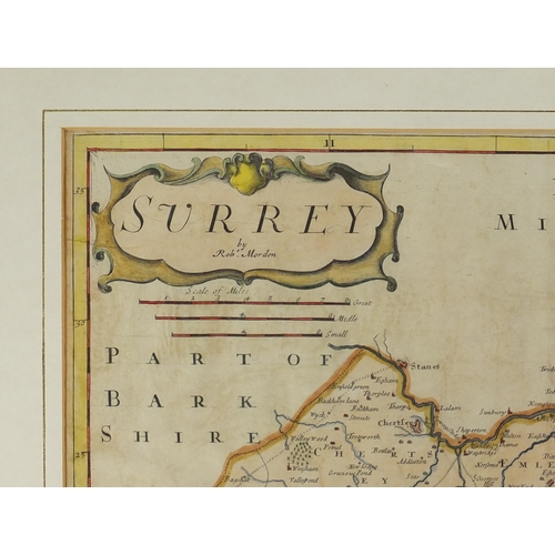 270 - Set of four 18th century hand coloured maps by Robert Morden comprising Sussex, Surrey Berkshire and... 