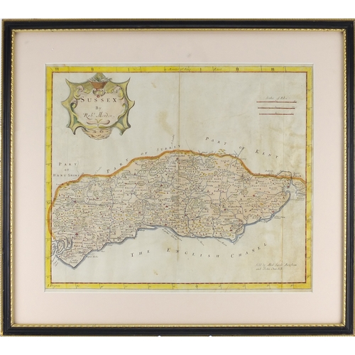 270 - Set of four 18th century hand coloured maps by Robert Morden comprising Sussex, Surrey Berkshire and... 