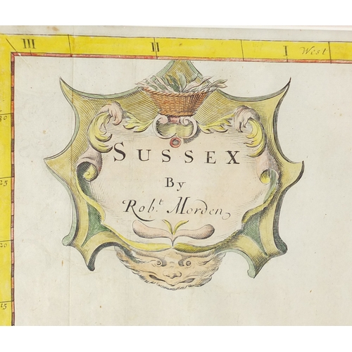 270 - Set of four 18th century hand coloured maps by Robert Morden comprising Sussex, Surrey Berkshire and... 