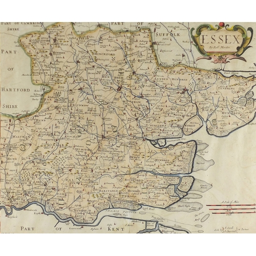 270 - Set of four 18th century hand coloured maps by Robert Morden comprising Sussex, Surrey Berkshire and... 