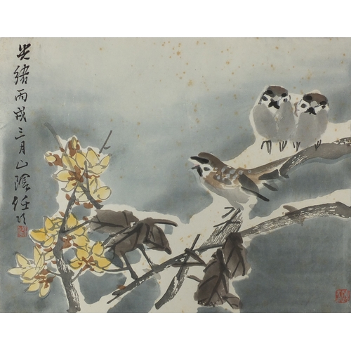 588a - Set of eight Chinese watercolours and one other, depicting flowers and birds, each with script and r... 