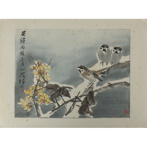 588a - Set of eight Chinese watercolours and one other, depicting flowers and birds, each with script and r... 