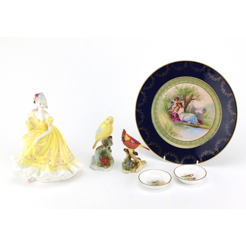 2433 - Collectable china including a pair of Royal Worcester dishes, hand painted with birds, Vienna cabine... 