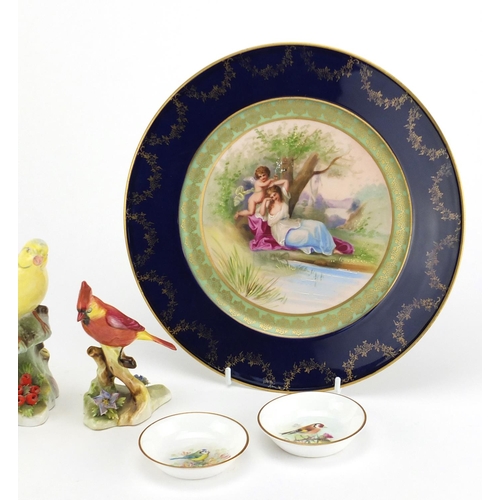 2433 - Collectable china including a pair of Royal Worcester dishes, hand painted with birds, Vienna cabine... 