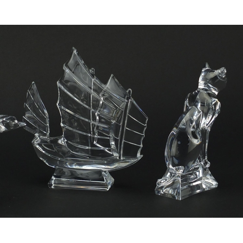 2485 - Five crystal paperweights by J G Durand including two boat design example, the largest 21.5cm high