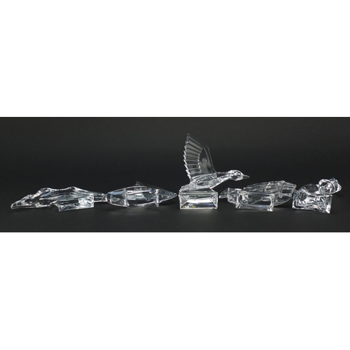 2485 - Five crystal paperweights by J G Durand including two boat design example, the largest 21.5cm high