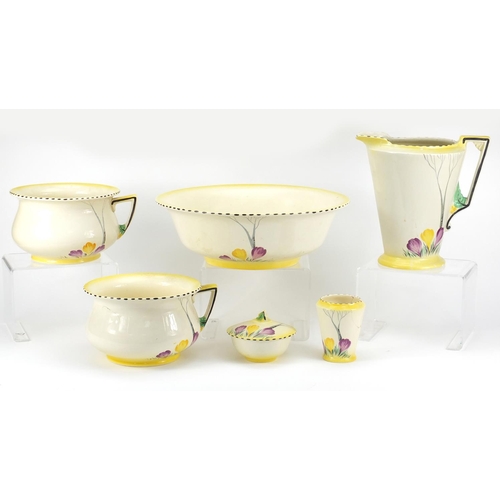 2304 - Art Deco bathroom set hand painted with flowers, by Burleigh Ware including a jug with basin and two... 