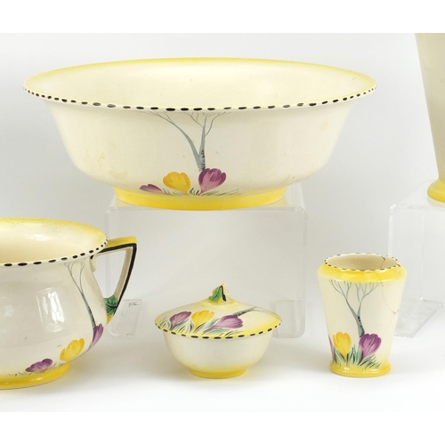 2304 - Art Deco bathroom set hand painted with flowers, by Burleigh Ware including a jug with basin and two... 