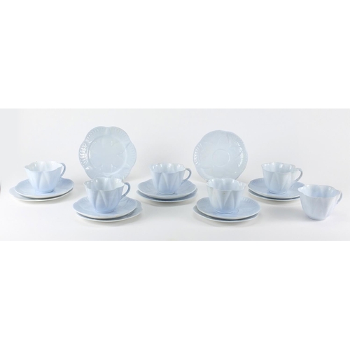 2419 - Set of six Shelley Dainty pastel blue trio's, each cup 6.5cm high