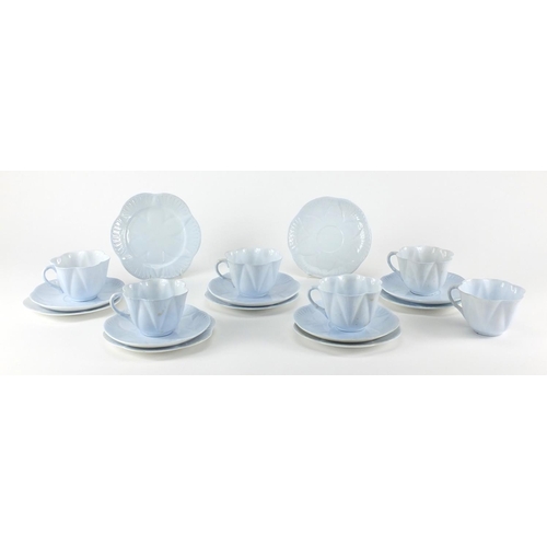 2419 - Set of six Shelley Dainty pastel blue trio's, each cup 6.5cm high