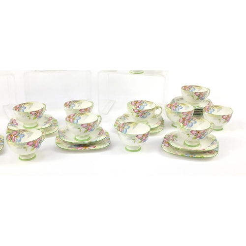 2168 - Art Deco teaware by Paragon decorated in the Clematis pattern, a replica of the service produced for... 