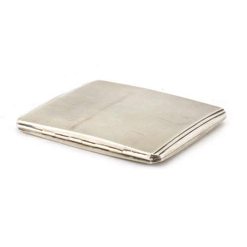 2845 - Rectangular silver cigarette case with engine turned decoration, by A Wilcox Birmingham 1946, 10cm w... 