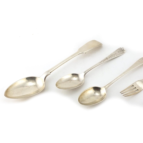 2872 - Georgian and later silver flatware including a tablespoon and Christening fork and spoon, various ha... 