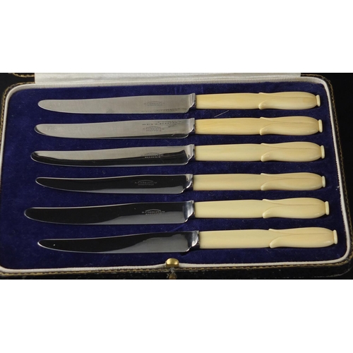 2781 - Set of six butter knives with carved ivory handles, retailed by Selfridge & Co of London, similar si... 