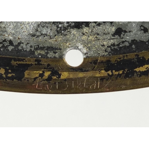 2474 - Brass ships bulk head design clock, with bevelled glass, Roman numerals and astral of Coventry movem... 