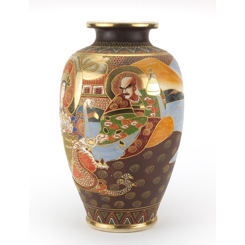 2255 - Large Japanese Satsuma pottery vase, hand painted with figures, 38cm high