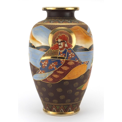 2255 - Large Japanese Satsuma pottery vase, hand painted with figures, 38cm high