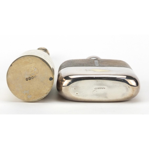 2780 - Silver plated hunting flask and a leather and glass hip flask with silver plated cup and mount, the ... 