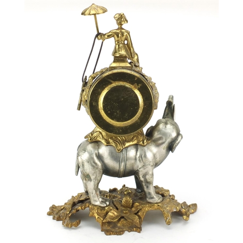 2382 - Bronzed elephant design Imperial mantel clock striking on a bell, the drum clock having an enamelled... 