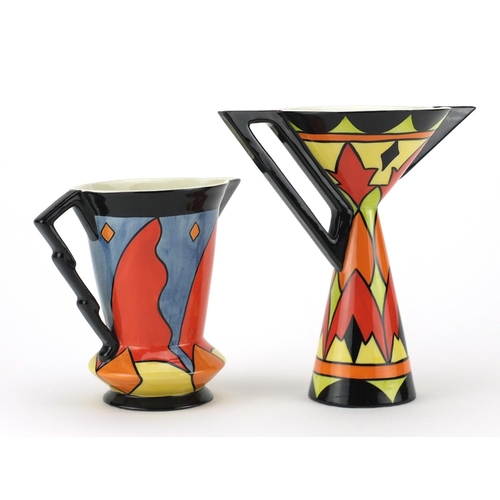 2468 - Two Old Ellgreave pottery stylised jugs by Lorna Bailey, comprising Harmony and Astral examples, the... 