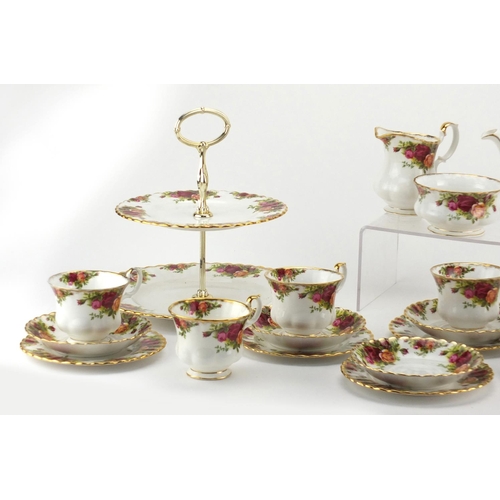 2300 - Royal Albert Old Country Rose six place tea set, with teapot and cake plate