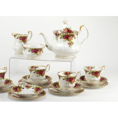 2300 - Royal Albert Old Country Rose six place tea set, with teapot and cake plate