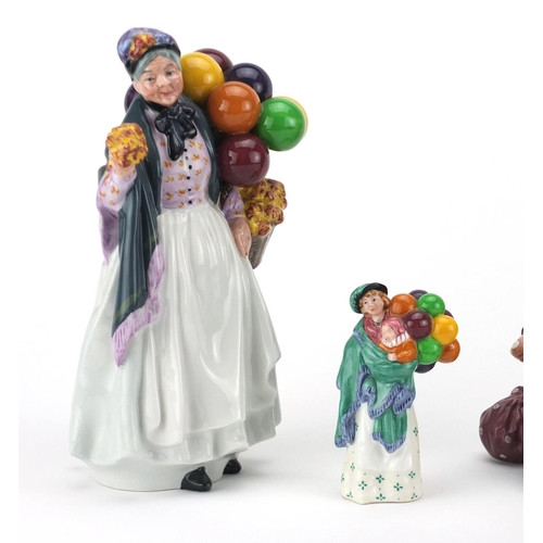 2470 - Three Royal Doulton figures Biddy Penny Farthing HN1843, The Balloon Man HN1954 and The Balloon Sell... 