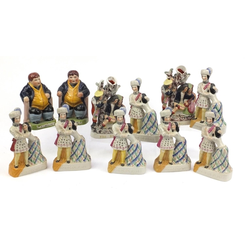 2411 - Staffordshire style figures including Romeo and Juliet, The Rival and Lambert, the largest 29cm high