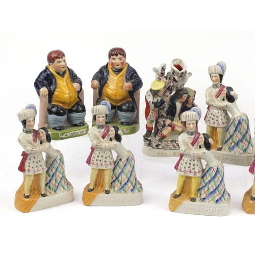 2411 - Staffordshire style figures including Romeo and Juliet, The Rival and Lambert, the largest 29cm high