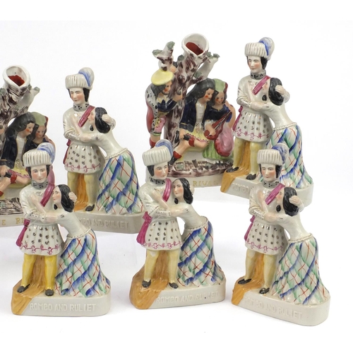 2411 - Staffordshire style figures including Romeo and Juliet, The Rival and Lambert, the largest 29cm high