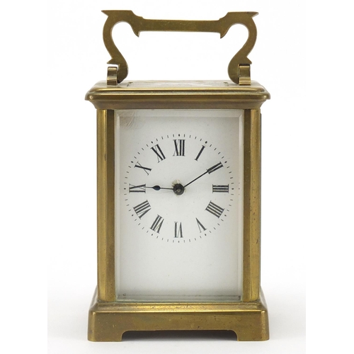 2479 - French brass cased carriage clock with Roman numerals by R & Co, 11cm high