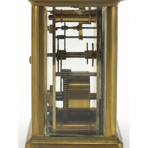 2479 - French brass cased carriage clock with Roman numerals by R & Co, 11cm high