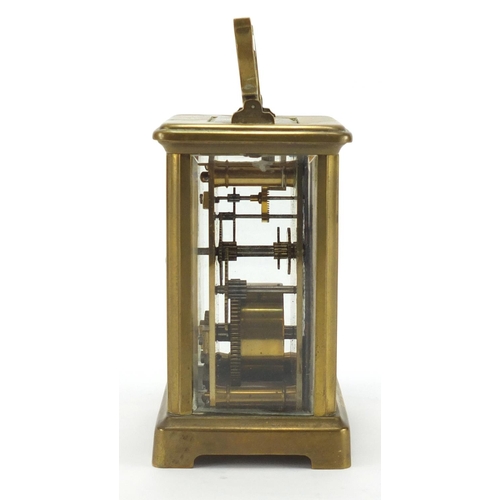 2479 - French brass cased carriage clock with Roman numerals by R & Co, 11cm high