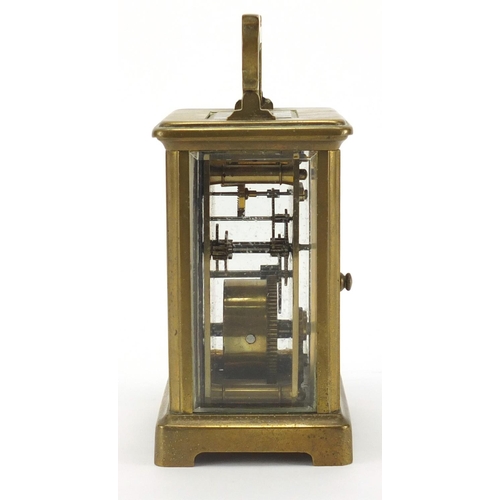 2479 - French brass cased carriage clock with Roman numerals by R & Co, 11cm high