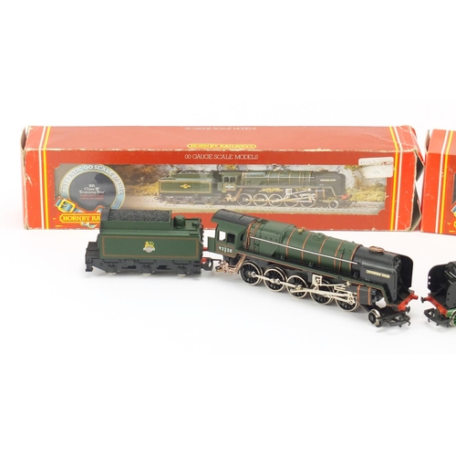 2635 - Two Hornby OO gauge locomotives with boxes, SR Schools class V Stowe and BR class 9F Evening Star