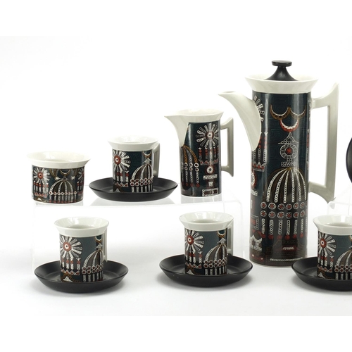 2487 - Portmeirion Magic City six place coffee service, designed by Susan Williams-Ellis, the coffee pot 30... 