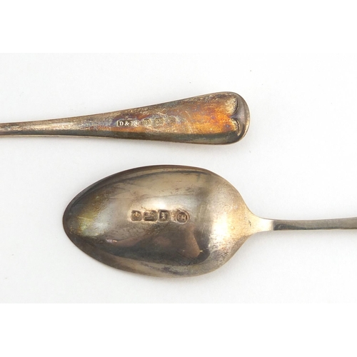 2875 - Two sets of six silver teaspoons one with sugar tongs, Sheffield and Birmingham hallmarks, with fitt... 