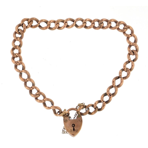 2892 - 9ct rose gold bracelet with love heart shaped padlock, 20cm in length, approximate weight 8.8g