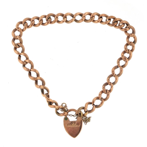 2892 - 9ct rose gold bracelet with love heart shaped padlock, 20cm in length, approximate weight 8.8g