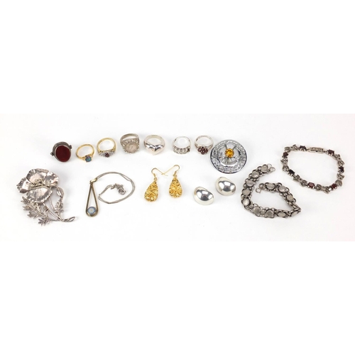 2927 - Silver and white metal jewellery including rings, necklaces and earrings, approximate weight 127.5g