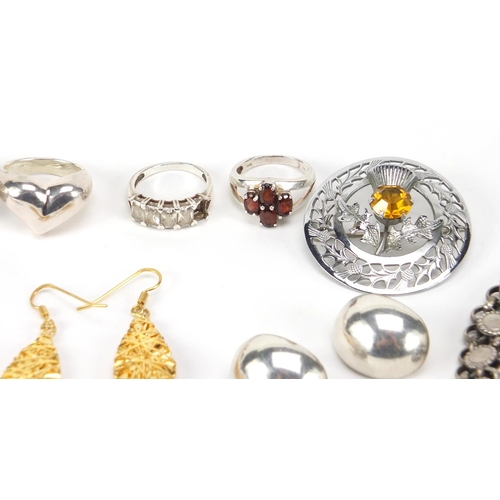 2927 - Silver and white metal jewellery including rings, necklaces and earrings, approximate weight 127.5g