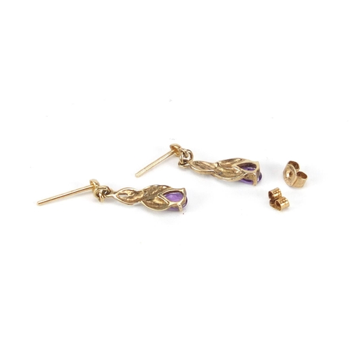 3030 - Pair of 9ct gold amethyst and diamond earrings, 1.8cm in length, approximate weight 1.1g