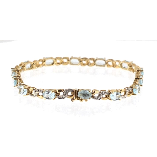 2887 - 9ct gold blue stone and diamond bracelet, 18cm in length, approximate weight 8.7g
