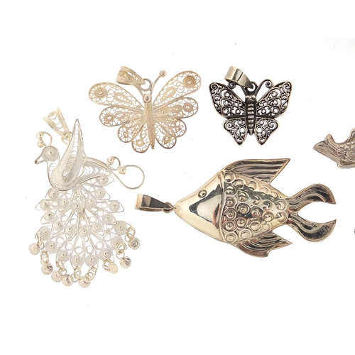 3056 - Silver animal pendants and earrings including fish, teddy bears and butterflies, the largest 5.5cm i... 